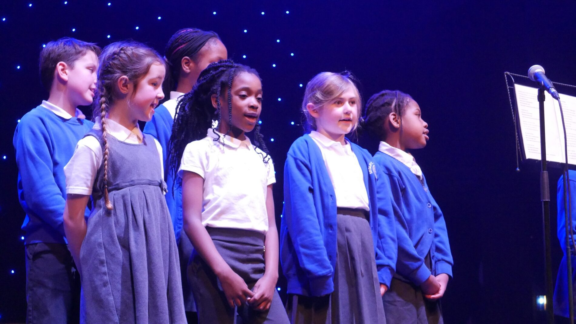 Sedleys primary school choir standing on stage at the Aletheia Academies Trust choir concert